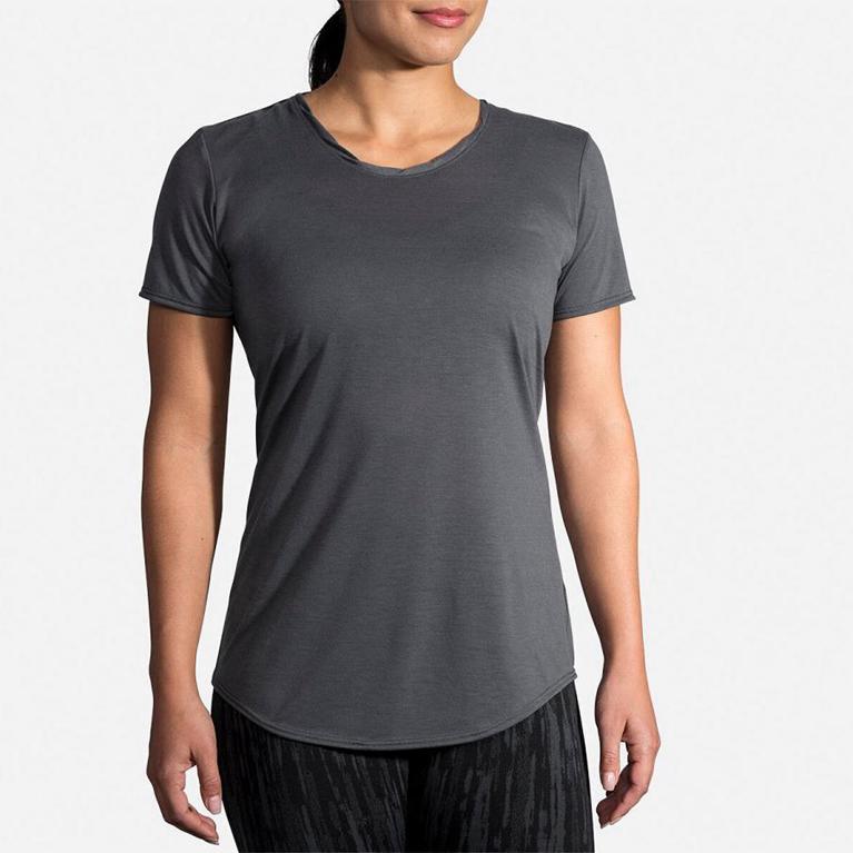 Brooks DISTANCE Short Sleeve Running Shirt Womens Outlet - Grey (YQJ549730)